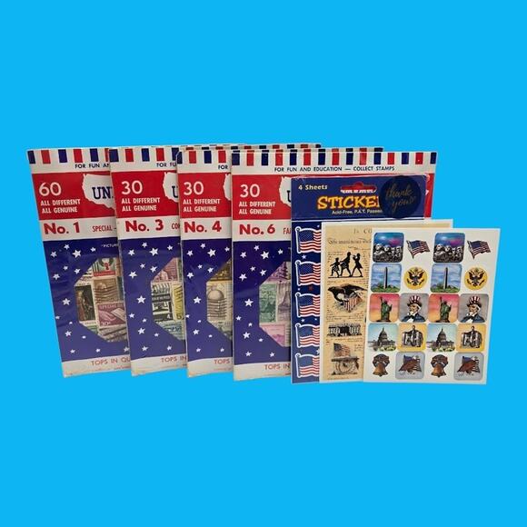 Vintage US Stamp Starter Collection Hirschhorn Bundle with Patriotic Stickers - Picture 12 of 12